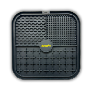 Silicone square Lick mat with branded logo in the centre.