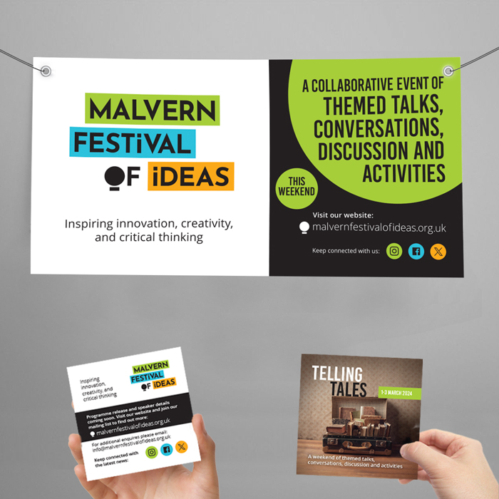 Canvas banner design and printed material design for Malvern Festival of Ideas